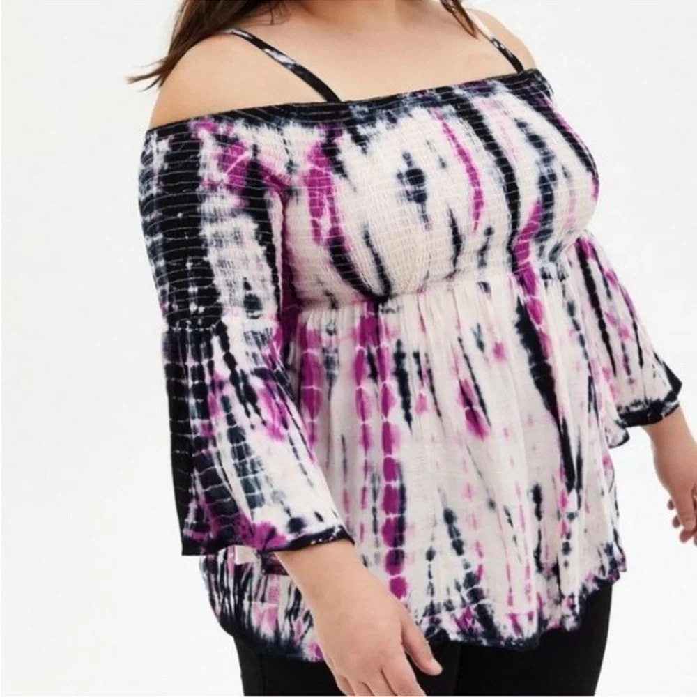 Torrid Off The Shoulder Tie Dye Babydoll Top Size 00 - Picture 3 of 4
